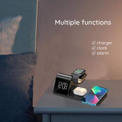 Digitalna ura HAVIT W3042 4v1 z brezžičnim polnjenjem QI, črna