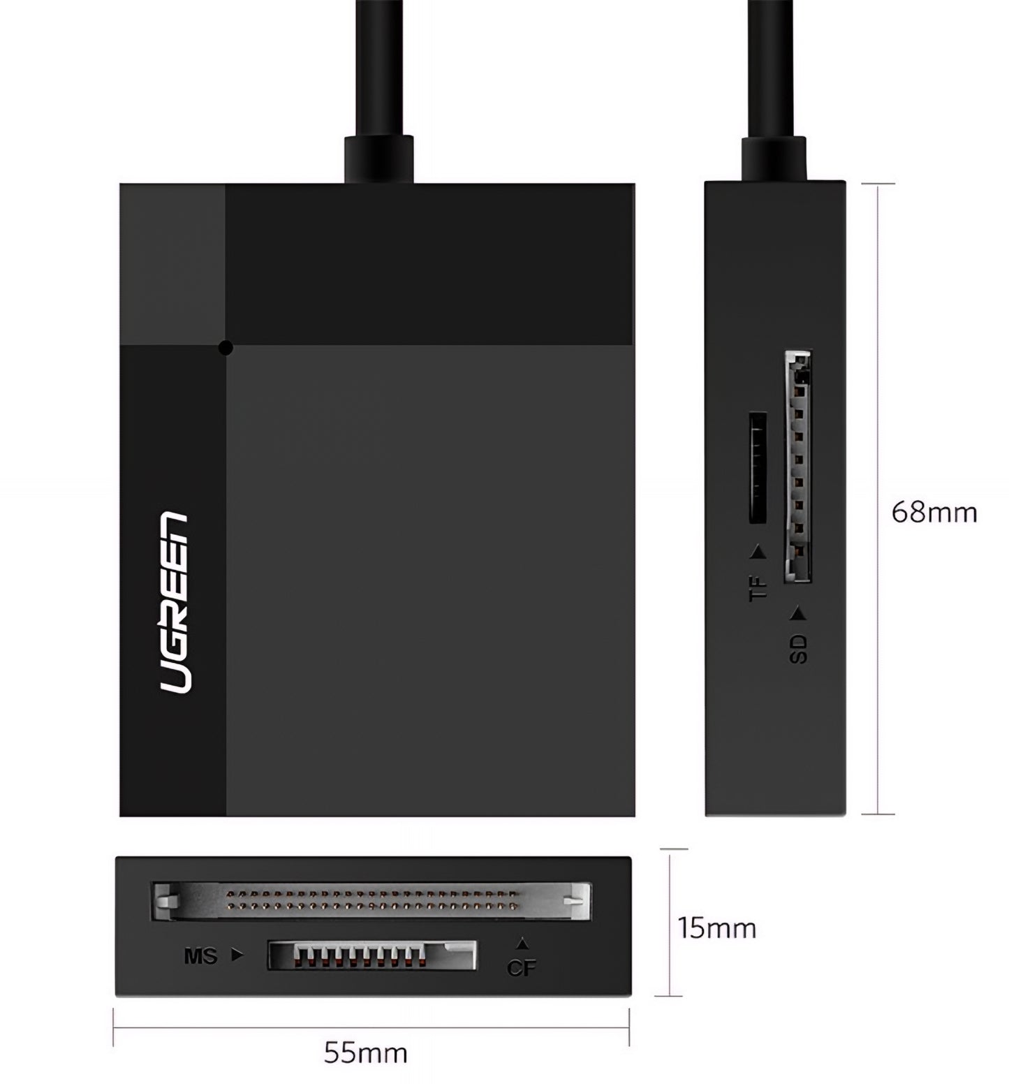 Bralnik kartic USB 3.0 UGREEN CR125, SD - microSD - CF - MS, črn