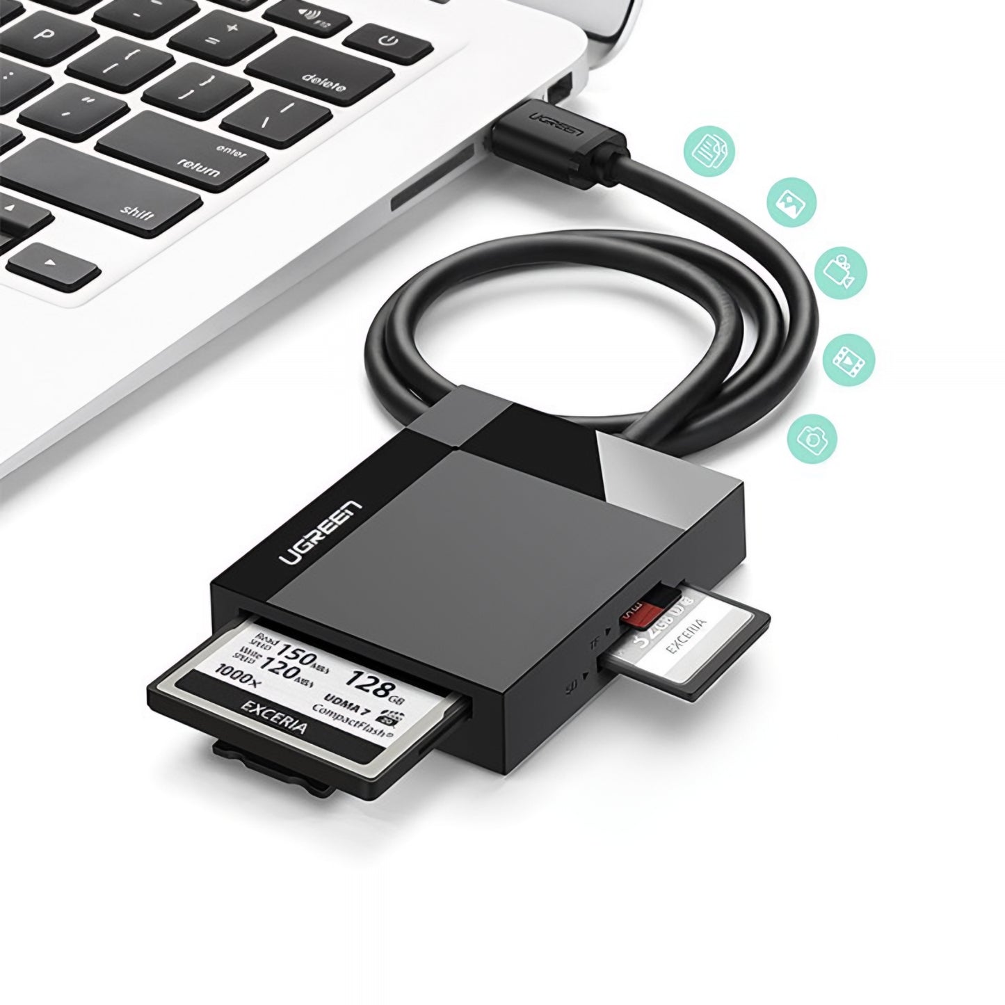 Bralnik kartic USB 3.0 UGREEN CR125, SD - microSD - CF - MS, črn