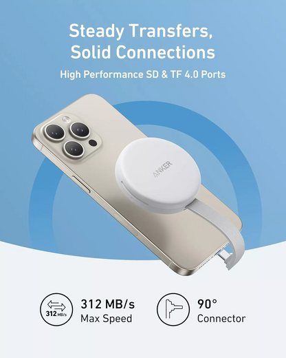 Anker MagGo USB-C Card Reader for Apple iPhone USB-C, SD - microSD, White A83D1G21