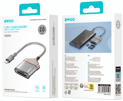 USB-C bralnik kartic BWOO BZ64, SD - microSD, Siva