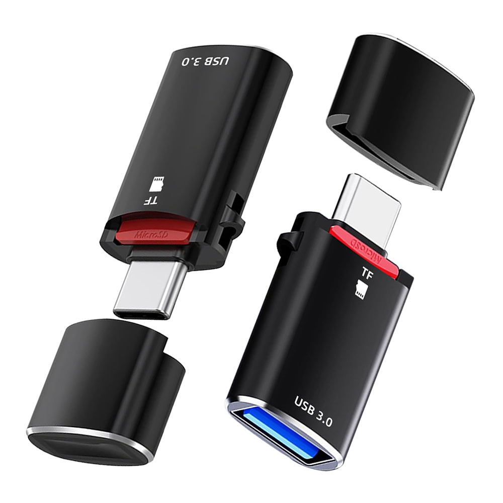 Bralnik kartic USB-C Techsuit AluVoltX, USB-A (OTG) - microSD, črn