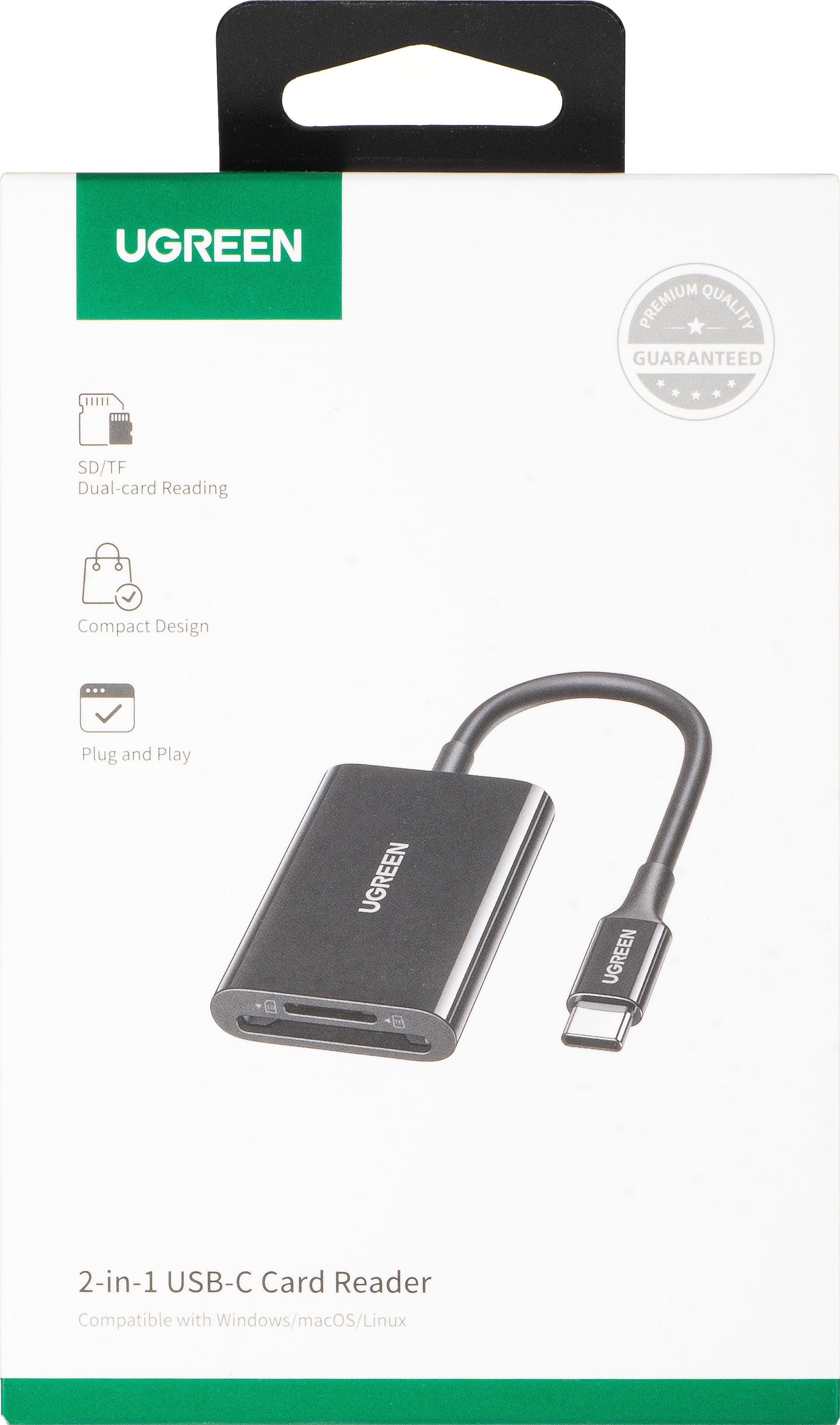 Bralnik kartic USB-C UGREEN CM265, SD - microSD, črn