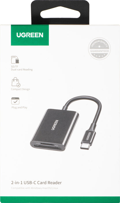 Bralnik kartic USB-C UGREEN CM265, SD - microSD, črn