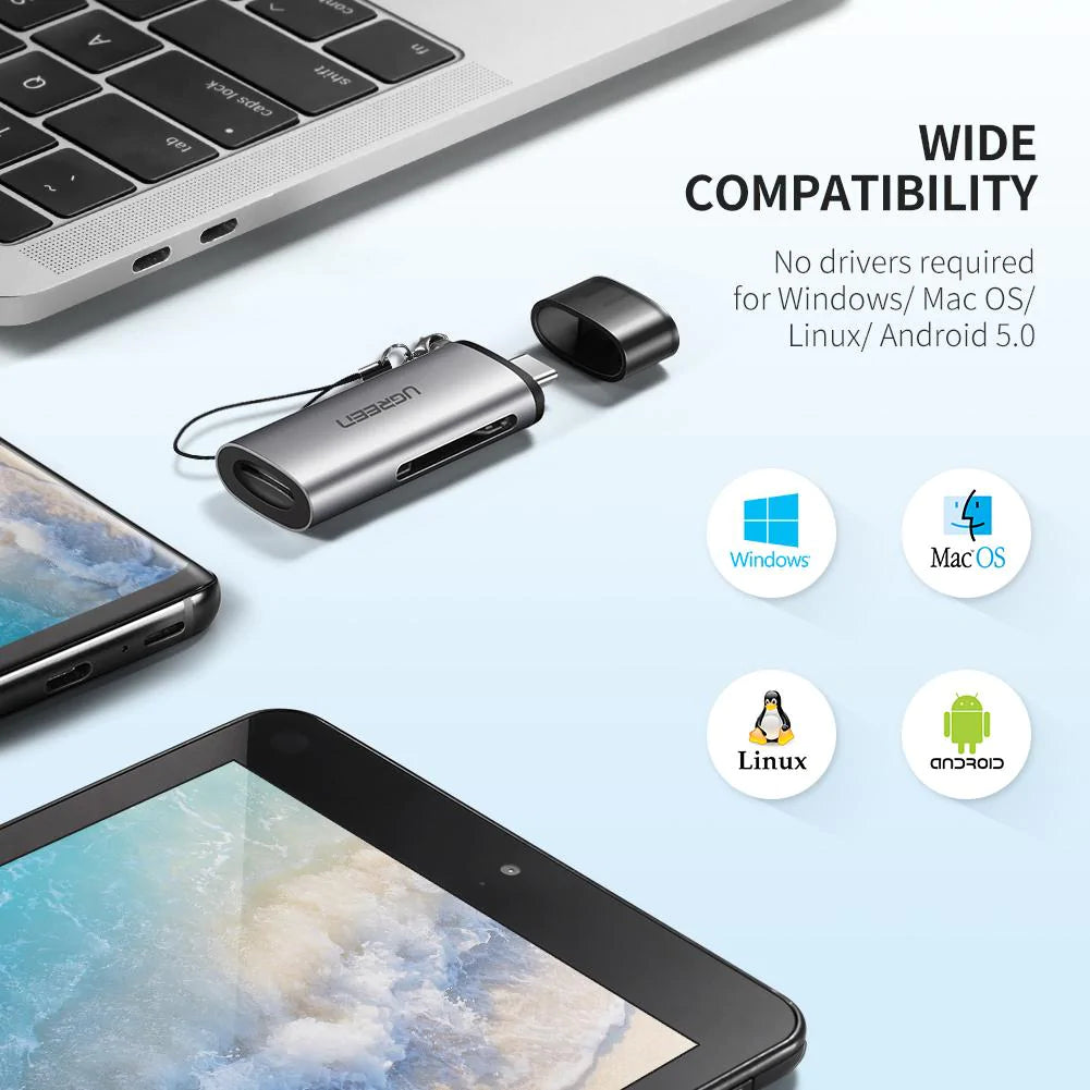 Bralnik kartic USB-C UGREEN CM184, SD - microSD, Siv
