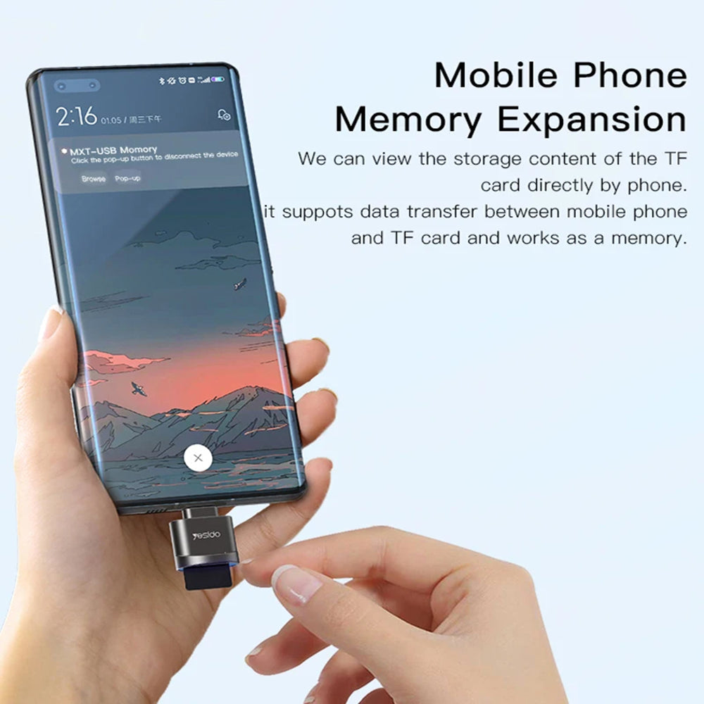 Bralec kartic USB-C Yesido GS19, USB-A (OTG) - microSD, Siv