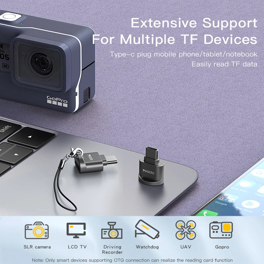 Bralec kartic USB-C Yesido GS19, USB-A (OTG) - microSD, Siv