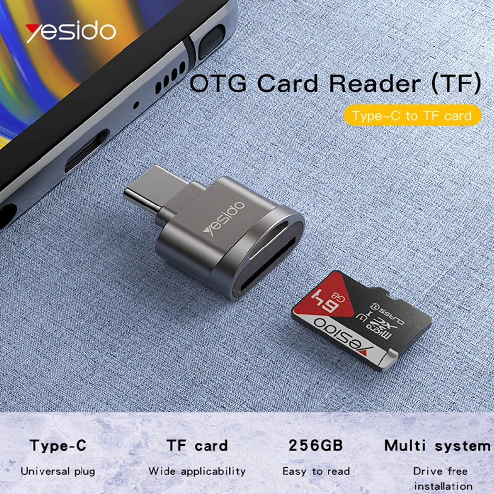 Bralec kartic USB-C Yesido GS19, USB-A (OTG) - microSD, Siv
