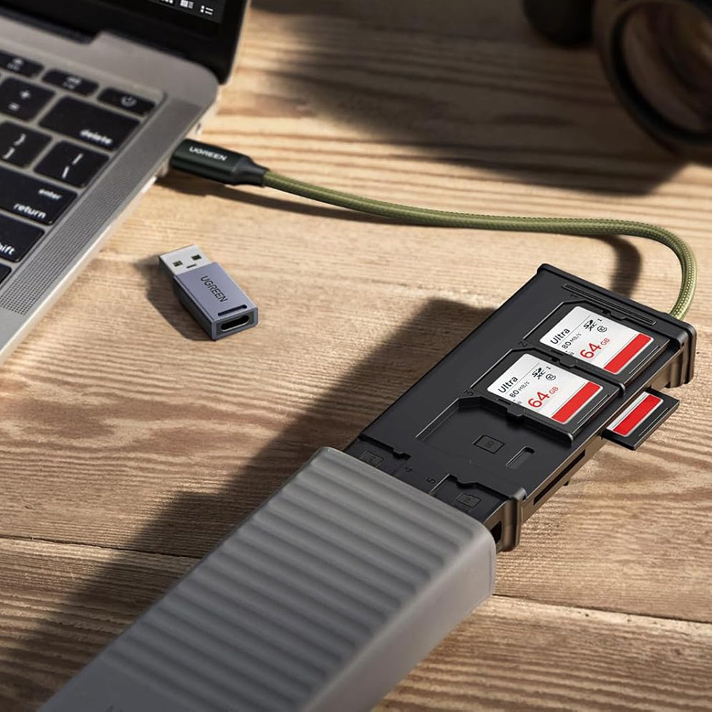 Bralnik kartic USB / USB-C z organizatorjem UGREEN CM856 (55899), 2 x SD - microSD, Siv