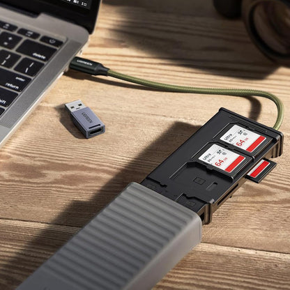 Bralnik kartic USB / USB-C z organizatorjem UGREEN CM856 (55899), 2 x SD - microSD, Siv