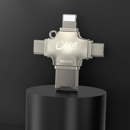 Bralec kartic USB / USB-C / Lightning / microUSB Yesido GS13, microSD, Srebrn