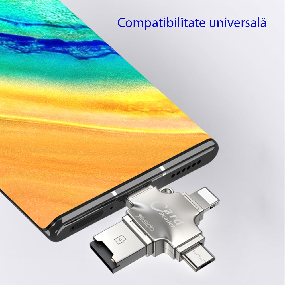 Bralec kartic USB / USB-C / Lightning / microUSB Yesido GS13, microSD, Srebrn