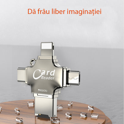Bralec kartic USB / USB-C / Lightning / microUSB Yesido GS13, microSD, Srebrn