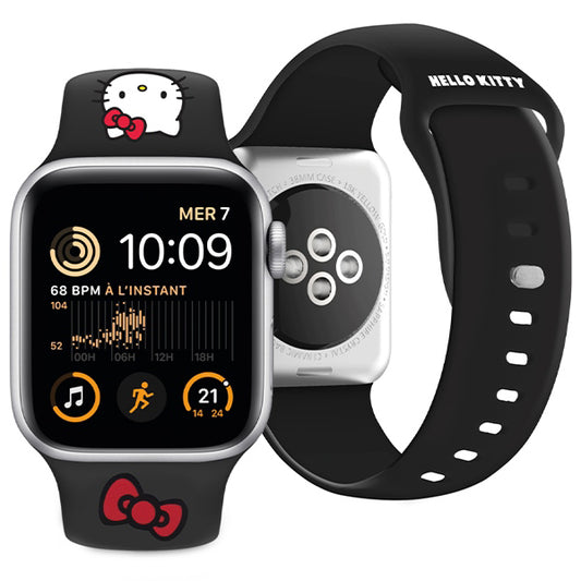 Pas Hello Kitty Silicone Kitty Head za Apple Watch 49mm / 46mm / 45mm / 44mm / 42mm Series, Črna