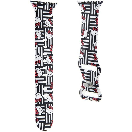 Pas Hello Kitty Silicone Kitty Heads & Stripes za Apple Watch 42mm / 41mm / 40mm / 38mm Series, Črna