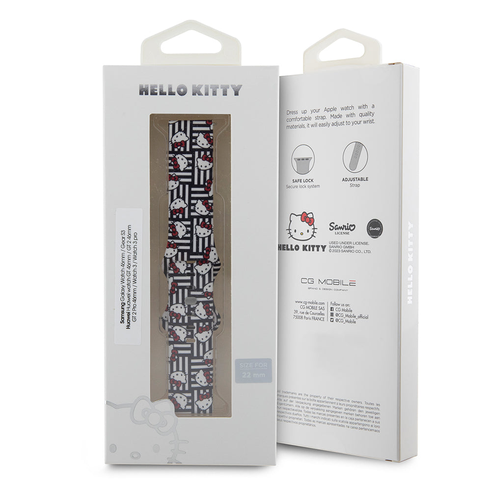 Pas Hello Kitty Silicone Kitty Heads & Stripes za Samsung Galaxy Watch / Huawei Watch Series, Črna