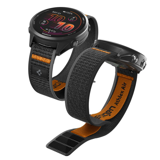 Pas Spigen Athlex Air 2 za Garmin Watch Venu / Forerunner Series, 22mm, Črno Oranžen AMP11425