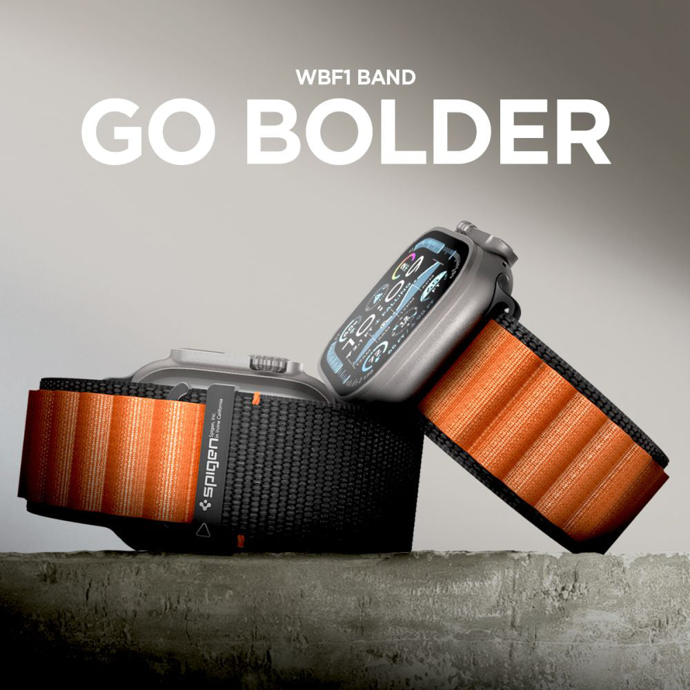 Pas Spigen WBF1 za Apple Watch 49mm / 46mm / 45mm / 44mm Series, Črno Oranžen