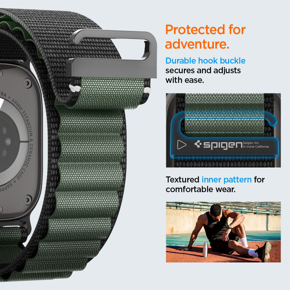 Pas Spigen WBF1 za Apple Watch 49mm / 46mm / 45mm / 44mm Series, črno zelen