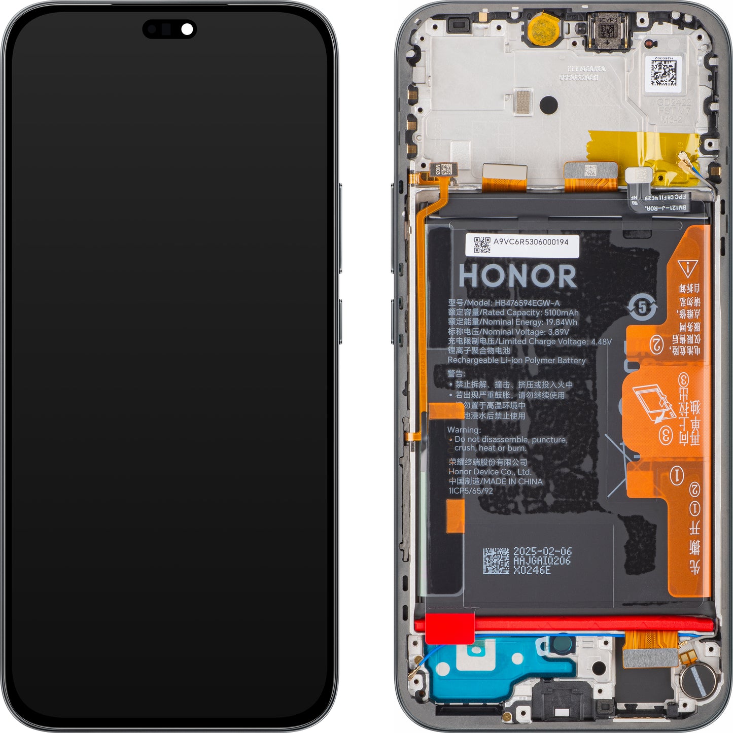 Zaslon s Touchscreenom Honor 400 Lite, z Okvirjem in Baterijo, Črn (Velvet Black), Service Pack 0235ANSY