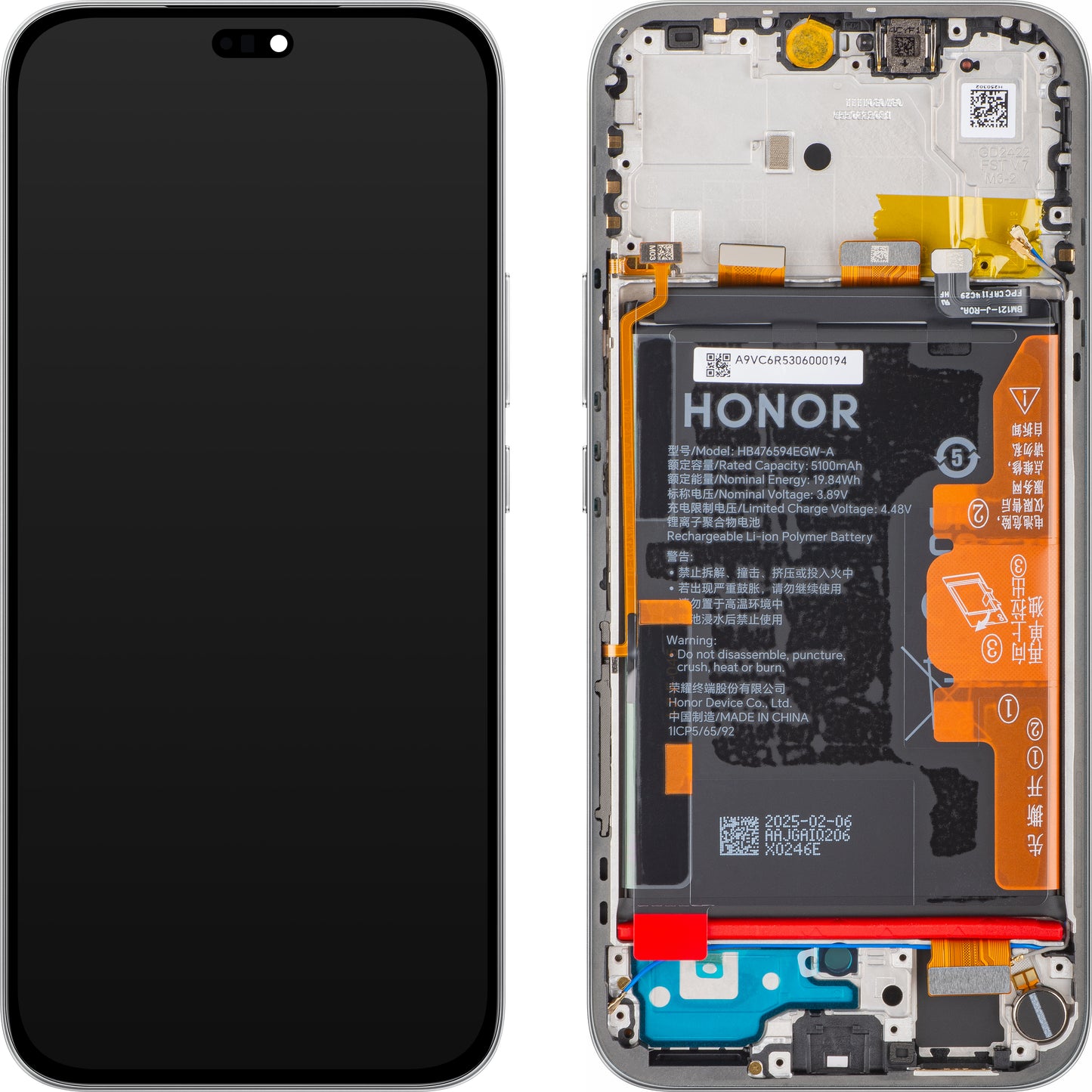 Zaslon s Touchscreenom Honor 400 Lite, z Okvirjem in Baterijo, Siv (Velvet Grey), Service Pack 0235ANTA