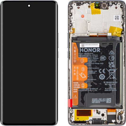 Zaslon s Touchscreenom Honor X50, z Okvirjem in Baterijo, Srebrn, Service Pack 0235AGJH