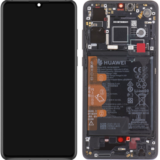 Zaslon na dotik Huawei P30, z okvirjem in baterijo, črn, servisni paket 02354HLT