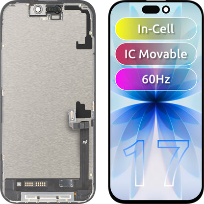 JK zaslon na dotik za Apple iPhone 17, z okvirjem, različica LCD In-Cell IC premakljiv, črna