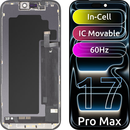 JK zaslon na dotik za Apple iPhone 17 Pro Max, z okvirjem, različica LCD In-Cell IC premakljiv, črna