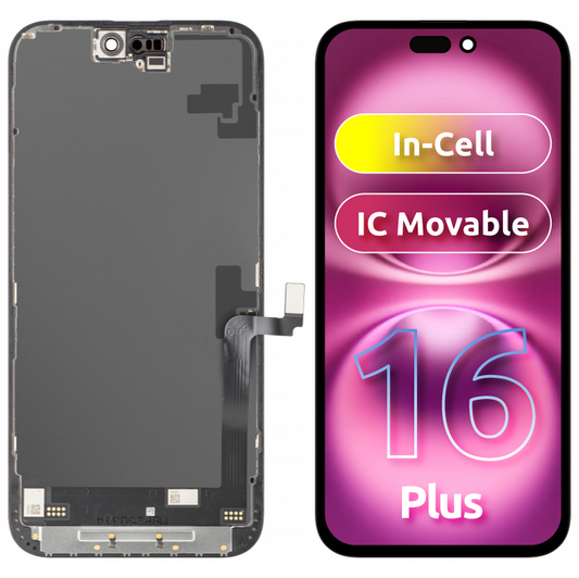 Zaslon na dotik JK za Apple iPhone 16 Plus, z okvirjem, različica LCD In-Cell IC Movable, črn
