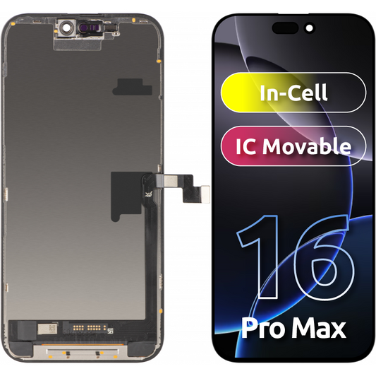 Zaslon na dotik JK za Apple iPhone 16 Pro Max, z okvirjem, različica LCD In-Cell IC Movable, črn