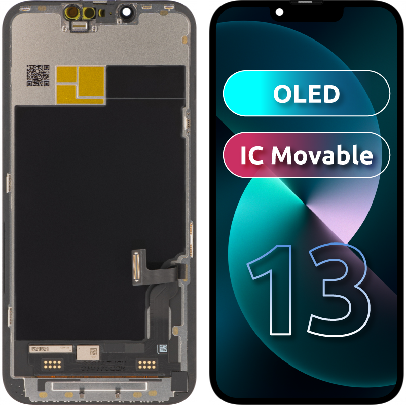 JK Zaslon na dotik za Apple iPhone 13, z okvirjem, OLED IC Movable Version, črn 