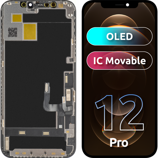 JK zaslon na dotik za Apple iPhone 12 / 12 Pro, z okvirjem, OLED IC Movable Version, črn