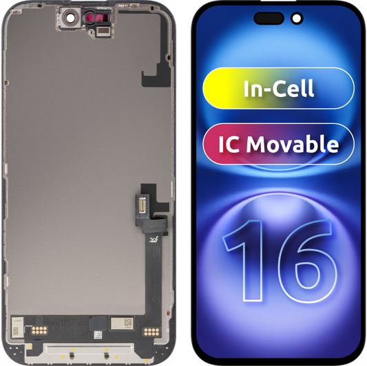 Zaslon na dotik JK za Apple iPhone 16, z okvirjem, različica LCD In-Cell IC Movable, črn