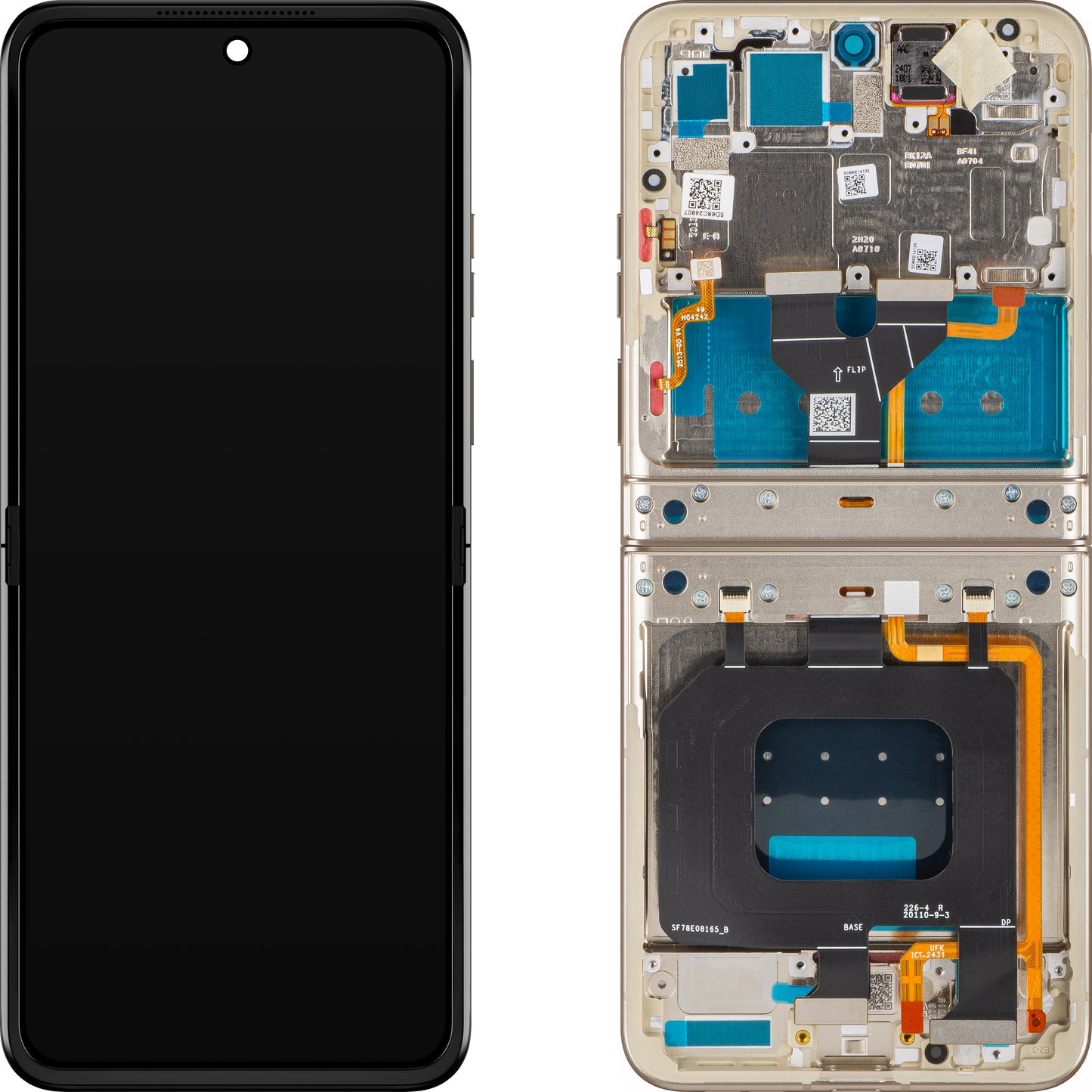 Zaslon na dotik Motorola Razr 2024 / Razr 50, z okvirjem, pod Inner, krem (Pumice Stone), servisni paket 5D68C24807