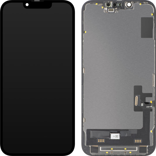 Zaslon s tehnologijo na dotik MP, združljiv z Apple iPhone 14, s okvirjem, različica Soft OLED FHD Diagnostic, črn