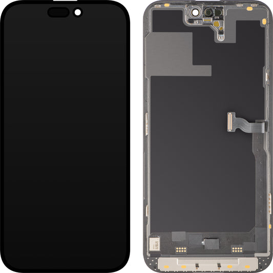 Zaslon na dotik MP, združljiv z Apple iPhone 14 Pro Max, z okvirjem, različica Soft OLED 120Hz FHD Diagnostic, črn