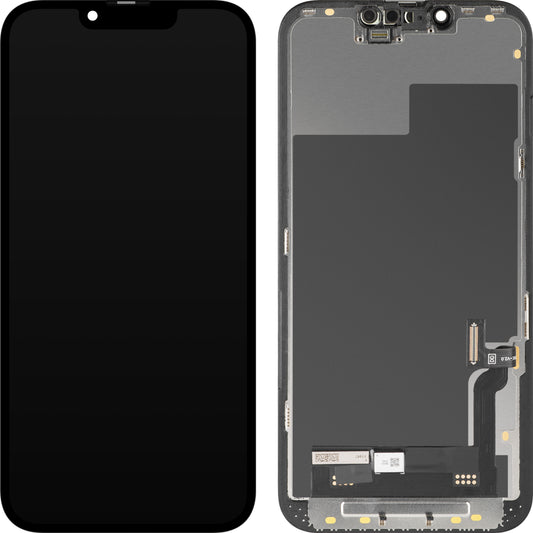 Zaslon s tehnologijo na dotik MP, združljiv z Apple iPhone 13, s okvirjem, različica Soft OLED FHD Diagnostic, črna
