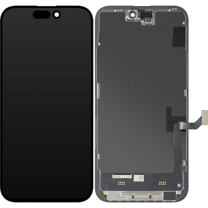 Zaslon na dotik MP, združljiv z Apple iPhone 15 Plus, z okvirjem, različica Soft OLED FHD IC Movable, črn