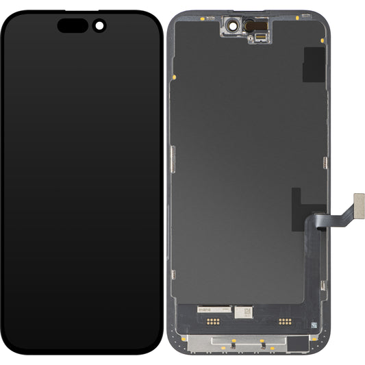 Zaslon na dotik MP, združljiv z Apple iPhone 15 Plus, z okvirjem, različica Soft OLED FHD IC Movable, črn