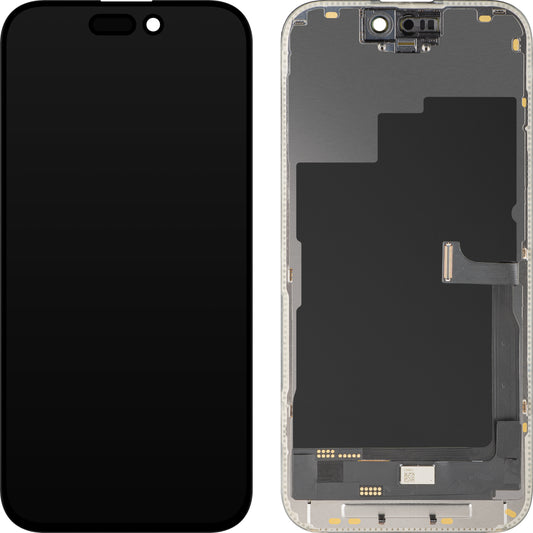 Zaslon s tehnologijo na dotik MP, združljiv z Apple iPhone 15 Pro, z okvirjem, različica OLED FHD Diagnostic, črn