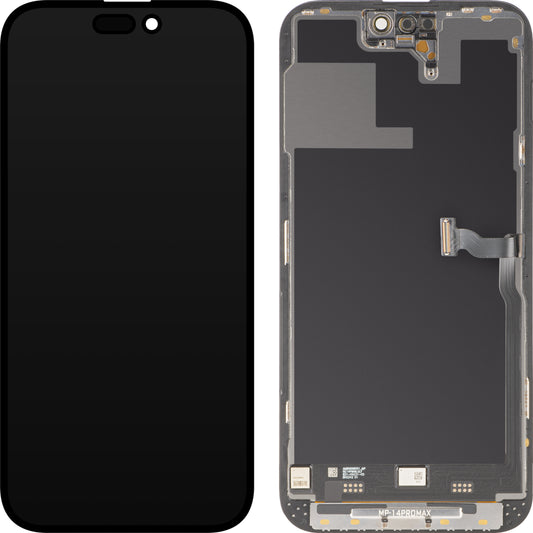 MP zaslon na dotik, združljiv z Apple iPhone 14 Pro Max, z okvirjem, Premium Soft OLED FHD 120Hz diagnostična različica, črna