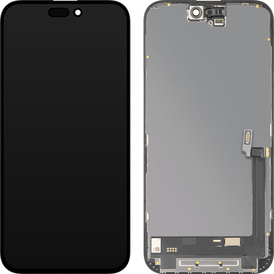 MP zaslon na dotik, združljiv z Apple iPhone 16 Plus, z okvirjem, različica Soft OLED FHD 120Hz diagnostični, črna