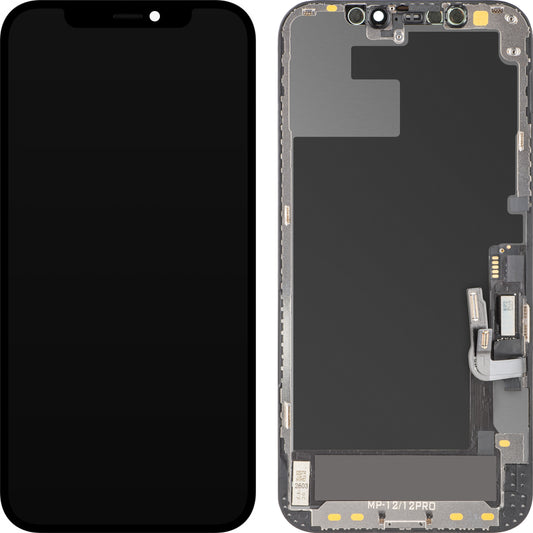 MP zaslon na dotik, združljiv z Apple iPhone 12 / 12 Pro, z okvirjem, različica programske opreme OLED FHD Diagnostic, črna