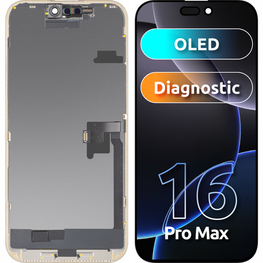 Zaslon s tehnologijo na dotik MP, združljiv z Apple iPhone 16 Pro Max, z okvirjem, različica OLED FHD Diagnostic, črn