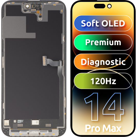 MP zaslon na dotik, združljiv z Apple iPhone 14 Pro Max, z okvirjem, Premium Soft OLED FHD 120Hz diagnostična različica, črna