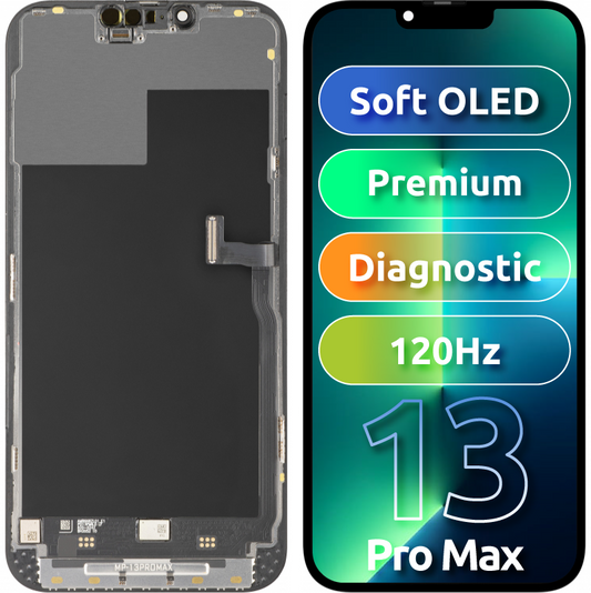 MP zaslon na dotik, združljiv z Apple iPhone 13 Pro Max, z okvirjem, Premium Soft OLED FHD 120Hz diagnostična različica, črna