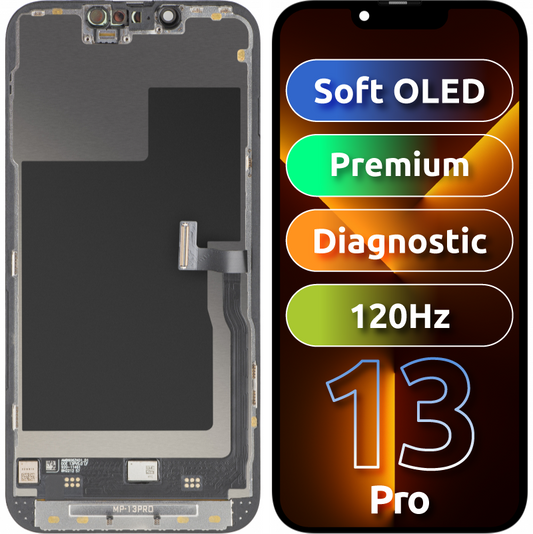 MP zaslon na dotik, združljiv z Apple iPhone 13 Pro, z okvirjem, Premium Soft OLED FHD 120Hz diagnostična različica, črna