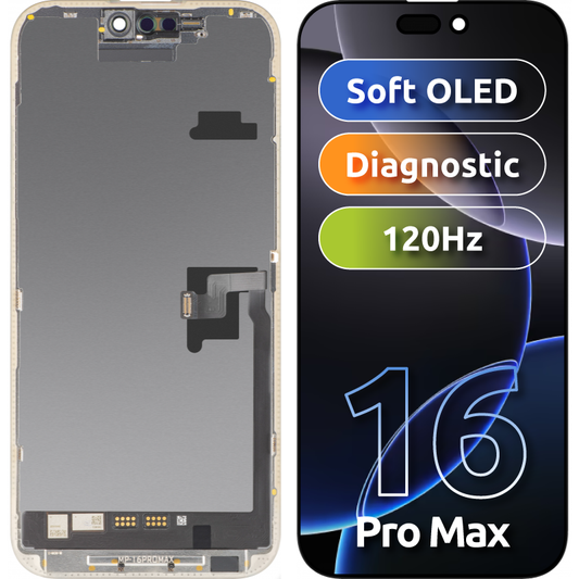 MP zaslon na dotik, združljiv z Apple iPhone 16 Pro Max, z okvirjem, različica programske opreme OLED FHD Diagnostic, črna