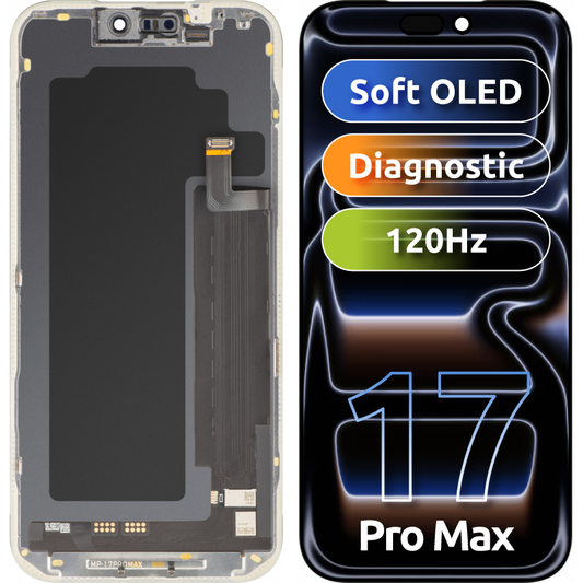 MP zaslon na dotik, združljiv z Apple iPhone 17 Pro Max, z okvirjem, različica programske opreme OLED FHD Diagnostic, črna